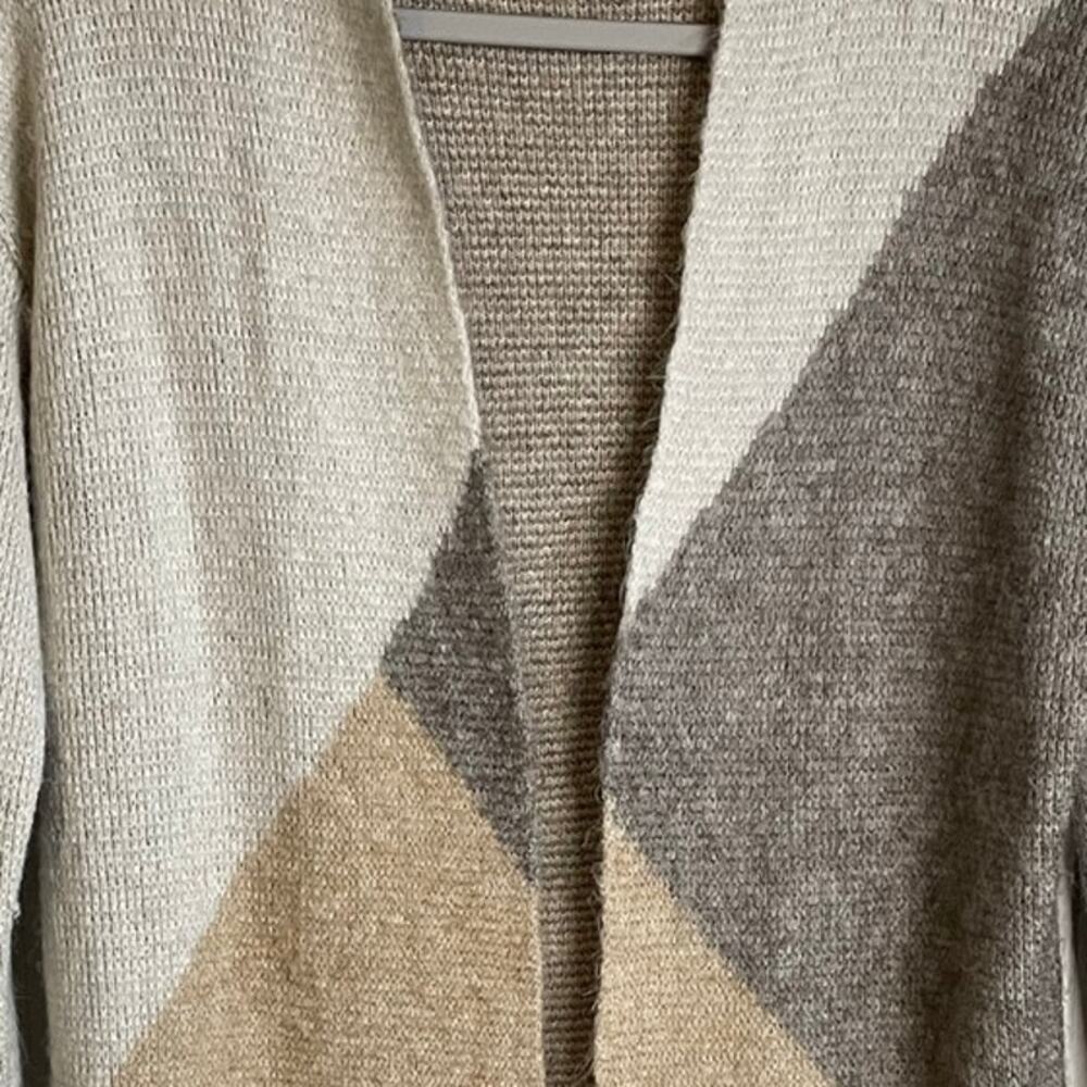 Sincerely Jules Duster Cardigan Sz XS Open Front Colorblock Tan Beige Boho Chic - Picture 4 of 10